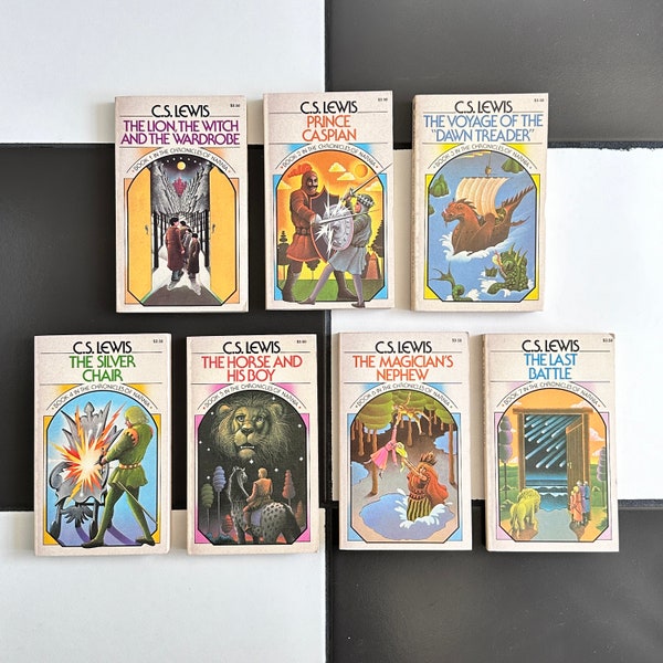 Complete 7pc set vintage 1970 The Chronicles of Narnia series C.S. Lewis fantasy classic fantasy paperback book set