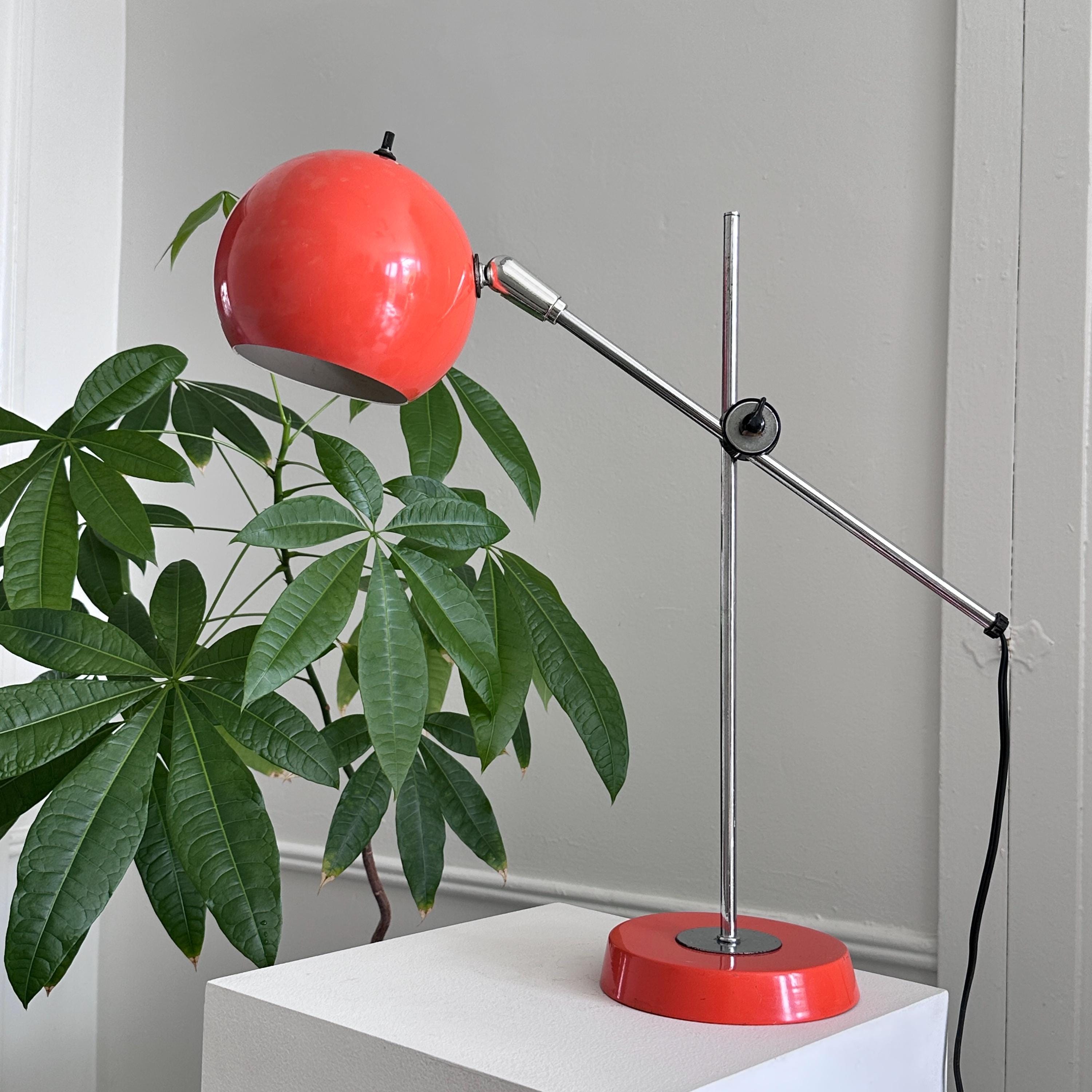 Iconic Vintage 1960s Sonneman Orange Chrome Cantilever Eyeball Orb