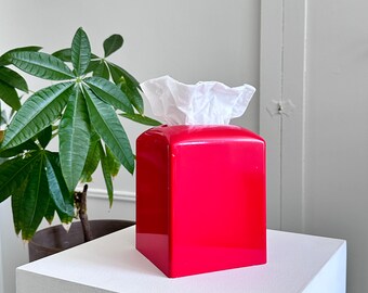 Vintage 1980s 1990s Postmodern primary red moulded plastic marshmallow tissue box cover minimalist color block decor Space Age