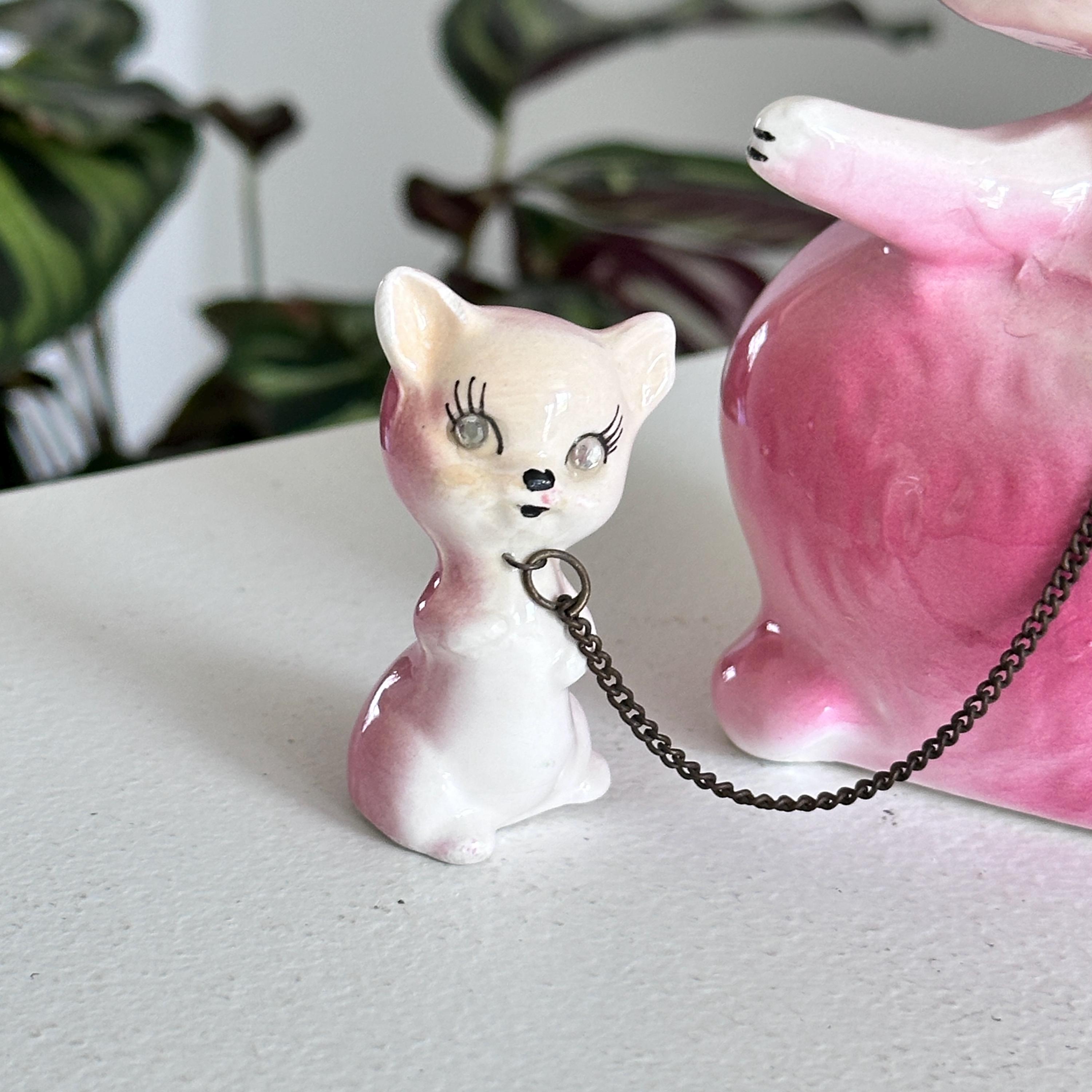 Cutest Vintage 1950s Kreiss & Co Pink Pink Kitty Cat + 2 Kittens