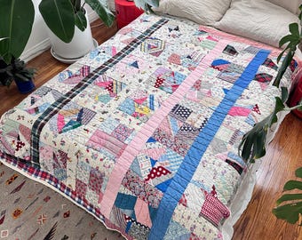 パッチワークキルト　ビンテージ　ハンドメイド ビンテージ40's○パッチワークキルトファブリック約210cm×約