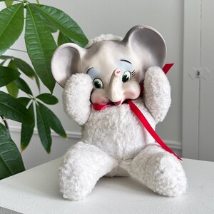 RARE Vintage 1950s Knickerbocker Elephant White Grey Rubber Face