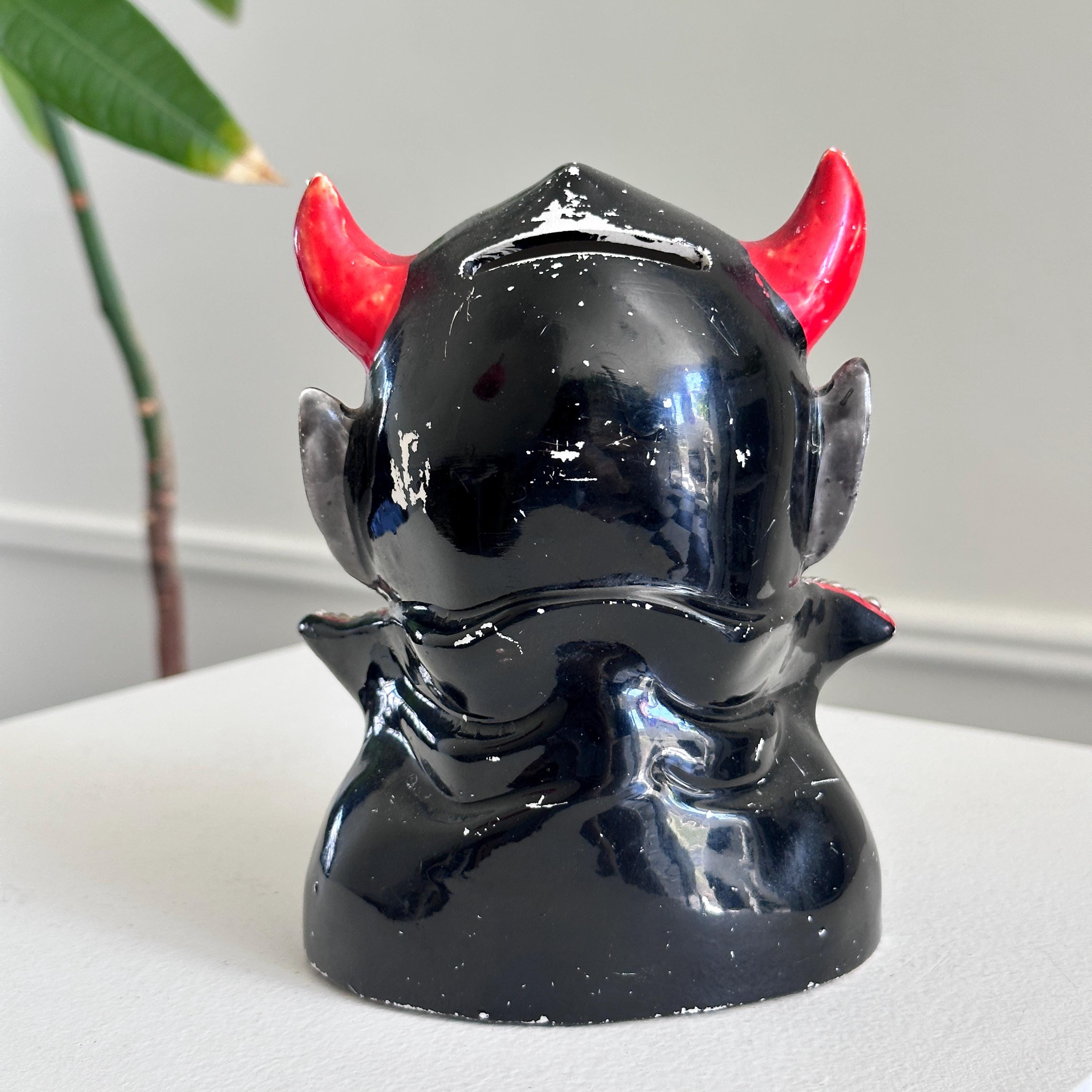 Rare Vintage Devil Head Piggy Bank Jeweled Rhinestone Enesco Japan