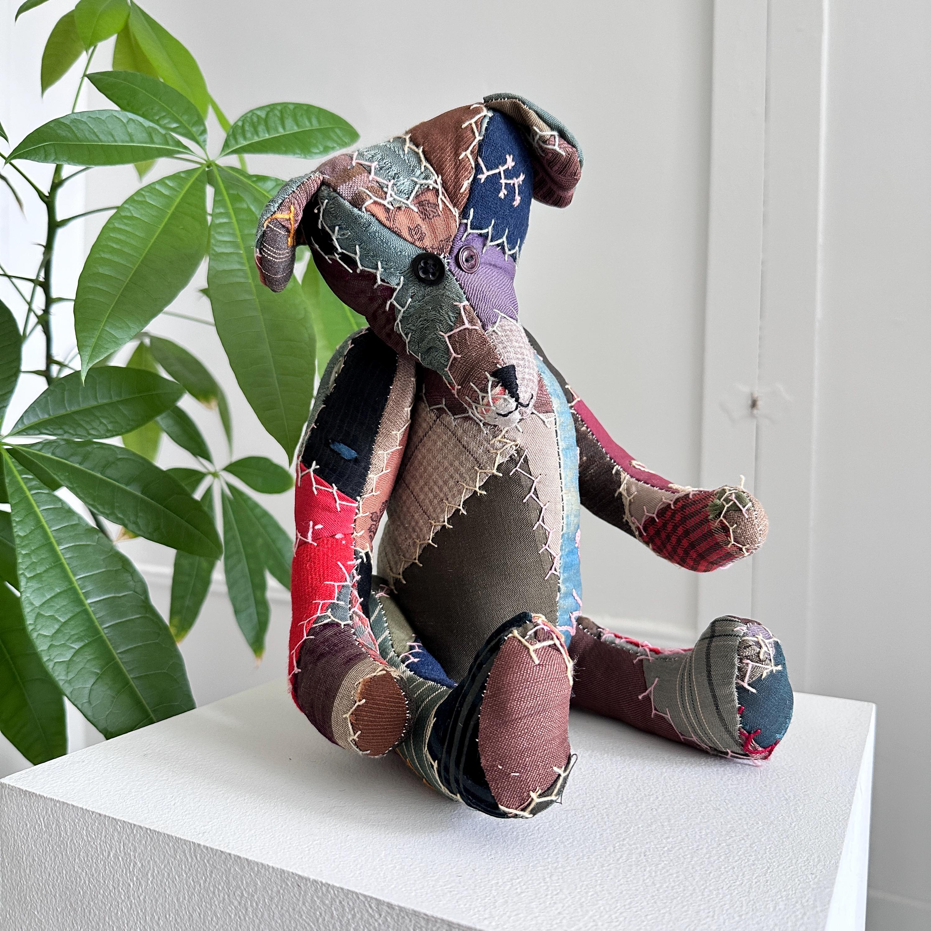 Antique Vintage Hand Made Embroidered Crazy Quilt Teddy Bear Cloth 