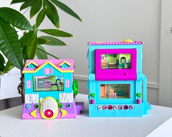 RARE 2x vintage 2006 Pixel Chix Mattel interactive toy teal 2 story rooftop pool 1 story rotating rooms house working digital pet Tamagotchi