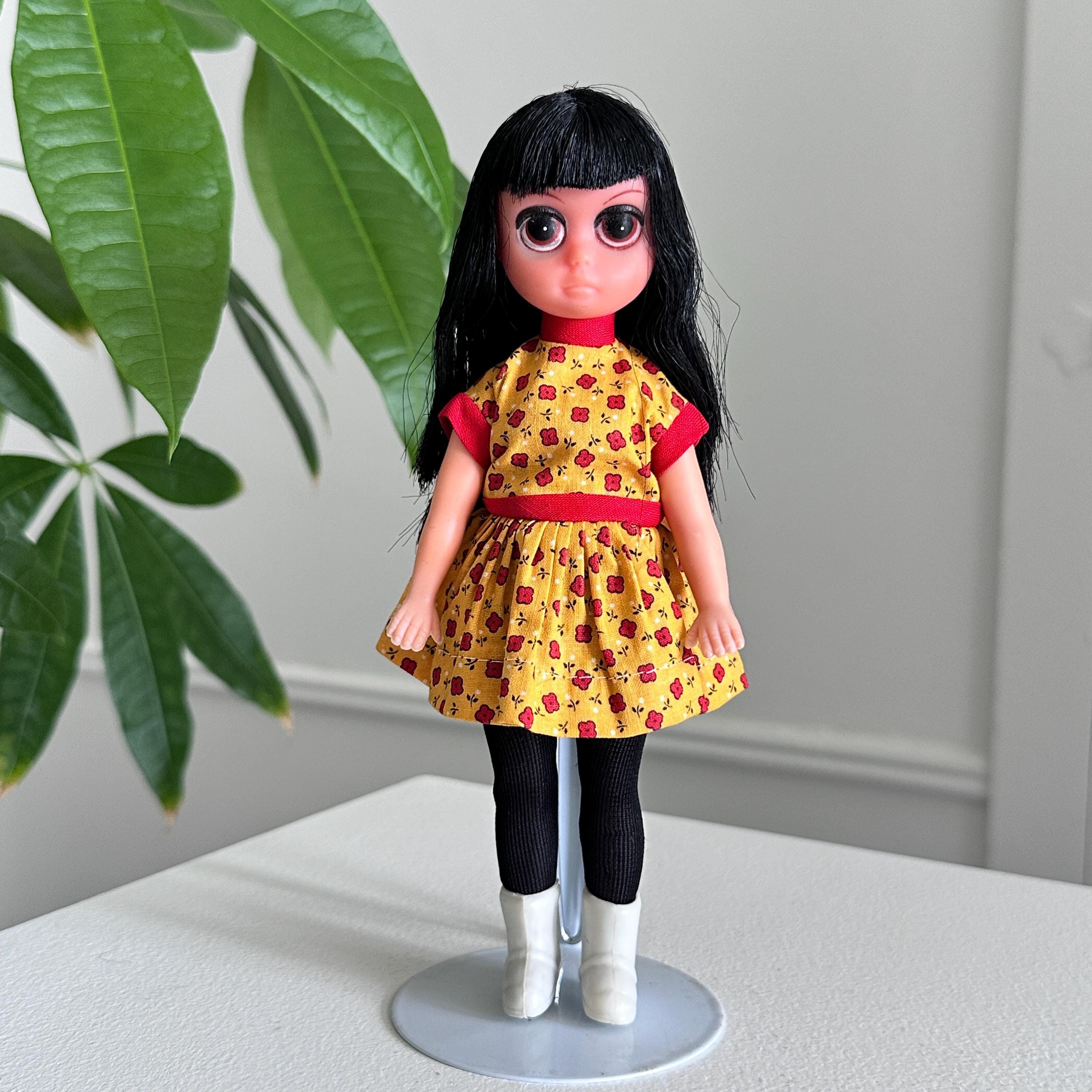 Complete Vintage 1960s Susie Sad Eyes Doll Black Long Hair Big
