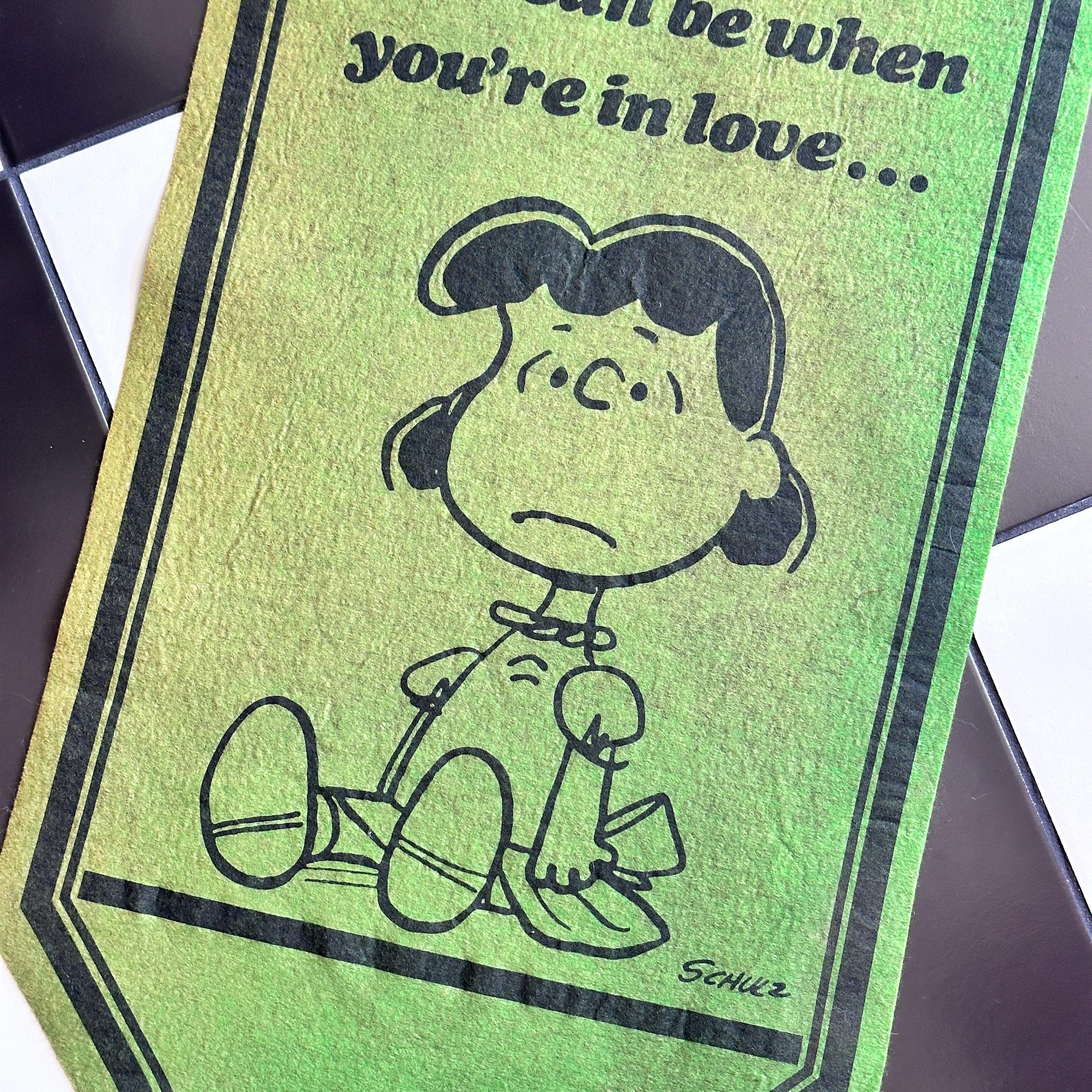 Vintage 1952 Peanuts Lucy Love Green Felt Banner Pennant Flag