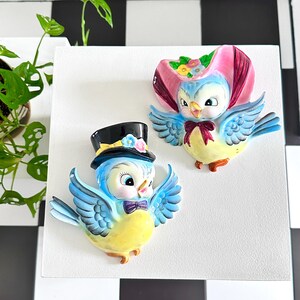 Sweetest Vintage 1950s Lefton Mr Mrs Bluebird Ceramic Wall Pocket