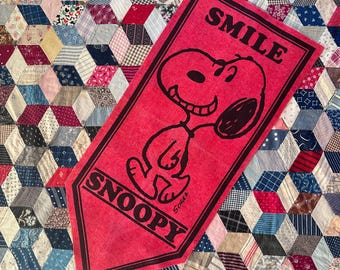 Vintage 1968 Peanuts Red Felt Pennant Banner Snoopy Happiness