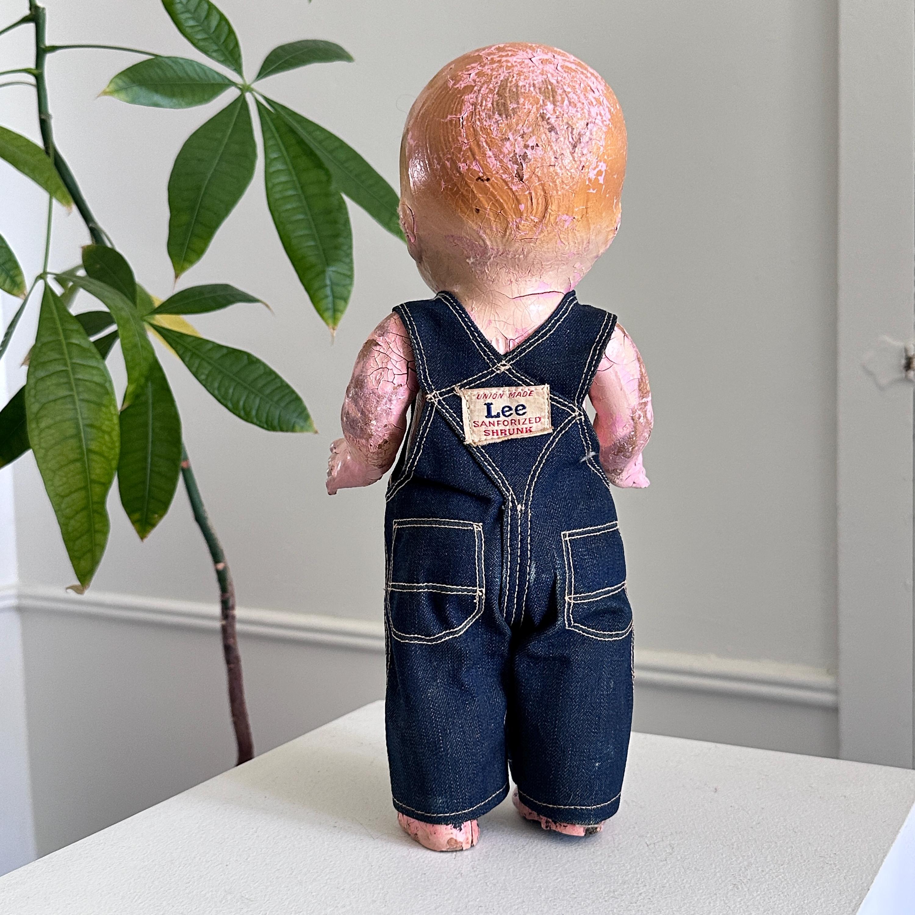 Antique 1920s 1930s Buddy Lee Doll W/ Original Lee Denim Overalls