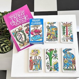 Baraja completa de Tarot Clásico vintage de 1974 de 78 cartas, ilustraciones artísticas de Claude Burdel del Renacimiento del siglo XVIII + libro de tarot, adivinación y adivinación.