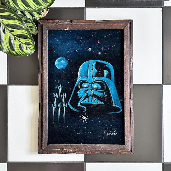 スターウォーズ ダースベイダー 絵画 希少なオークヴィンテージ1977年ベルベット絵画、スターウォーズ