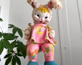 Vintage Rushton Style Chiltern Rubber Face Large Pink Bunny Plush