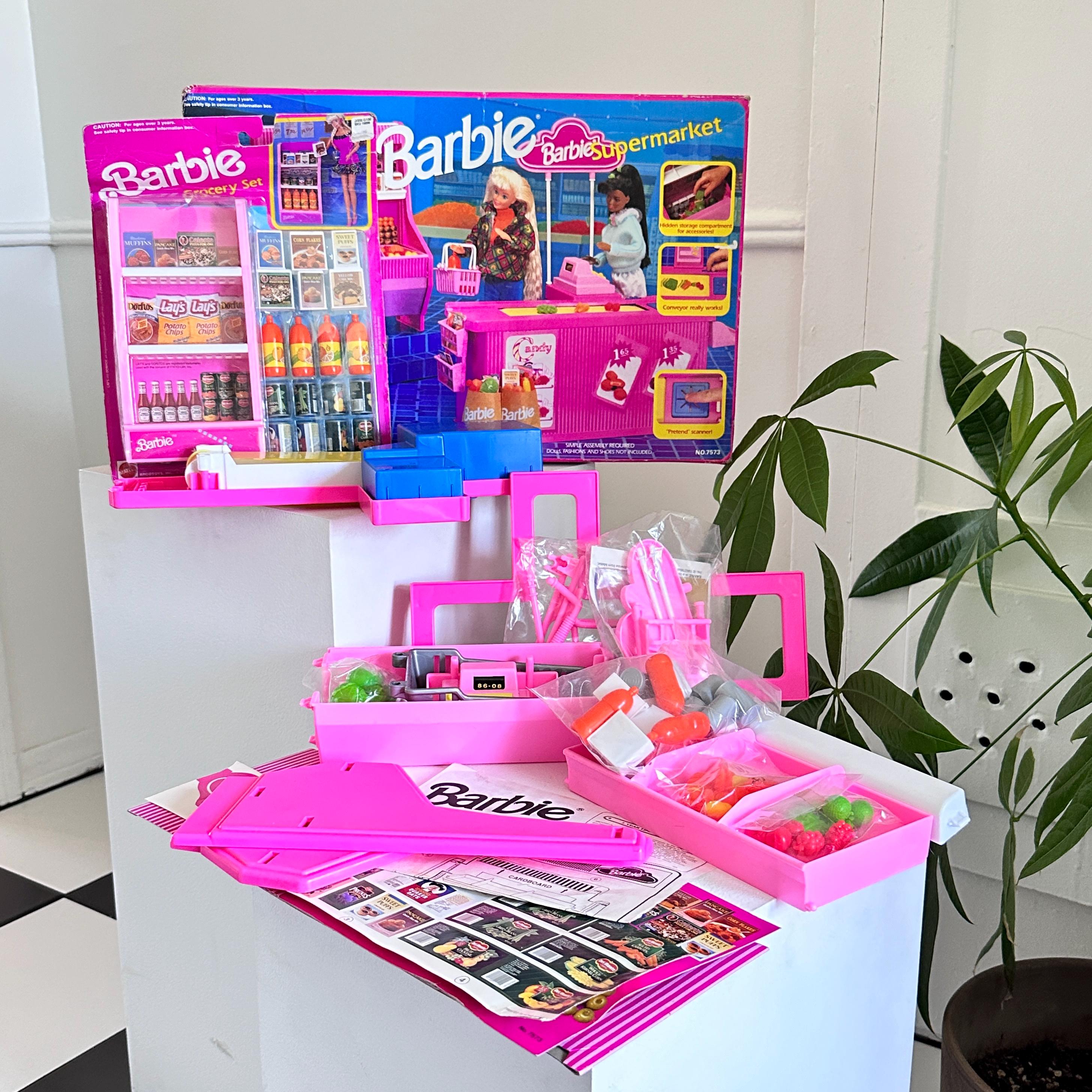 NIB 2x Lot Vintage 1992 Mattel Barbie Supermarket Grocery Set Accessory Unused Complete Sealed Food Sodas Cart Store Display in Box NOS Etsy