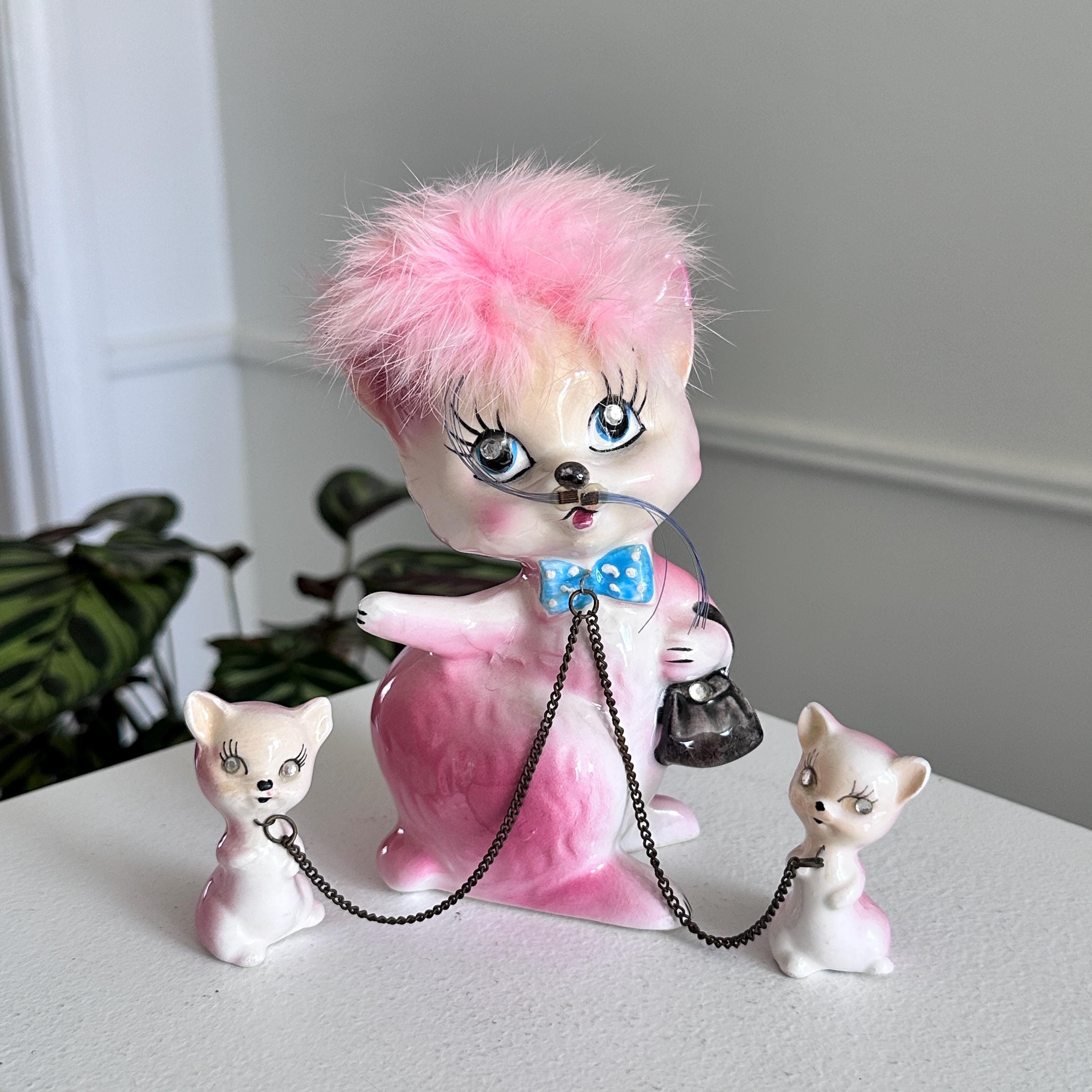 Cutest Vintage 1950s Kreiss & Co Pink Pink Kitty Cat + 2 Kittens