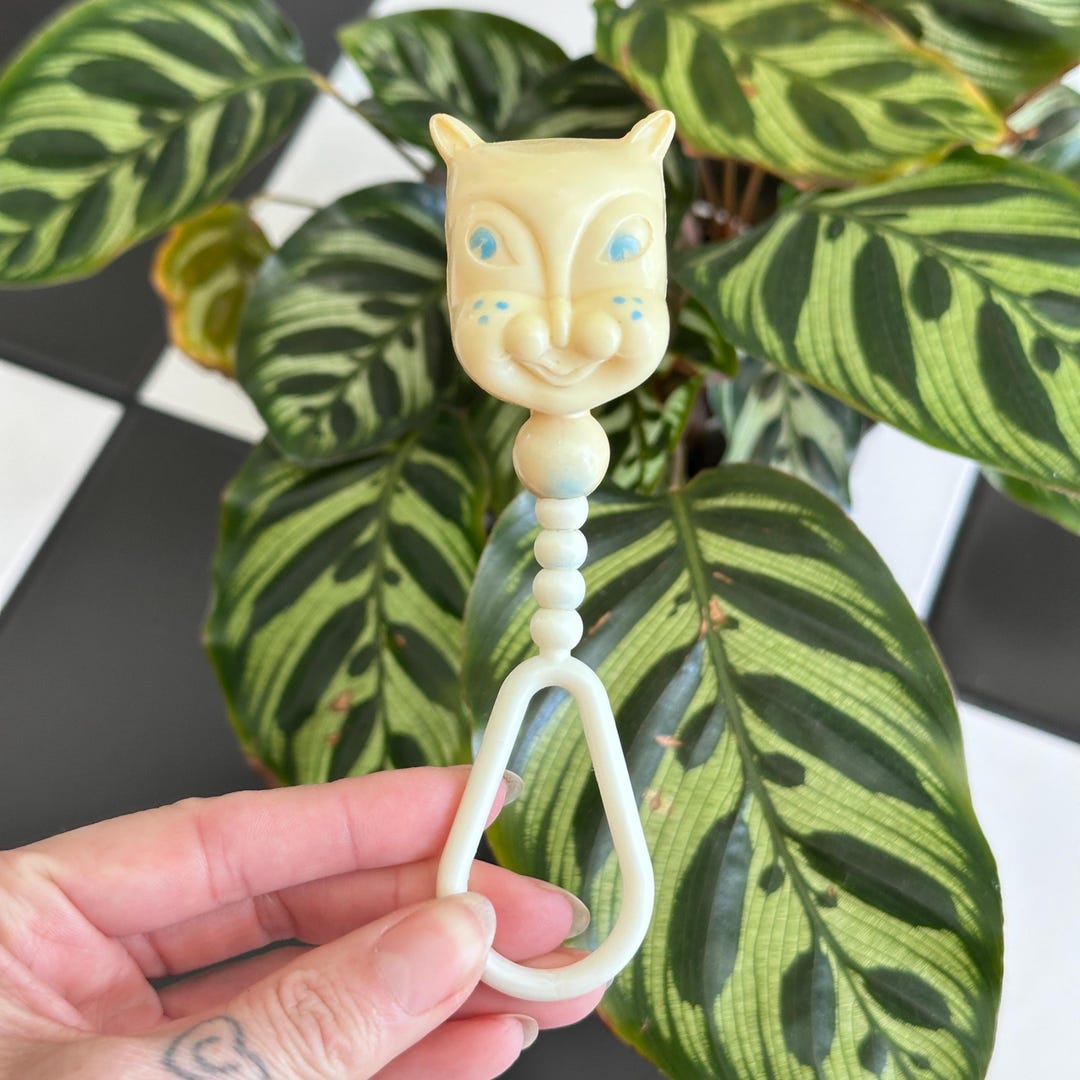 Antique Vintage 1930s Celluloid Kitty Cat Baby Rattle Pastel Blue Doll ...