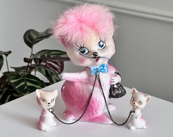 Cutest Vintage 1950s Kreiss & Co Pink Pink Kitty Cat + 2 Kittens