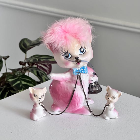Cutest Vintage 1950s Kreiss & Co Pink Pink Kitty Cat + 2 Kittens