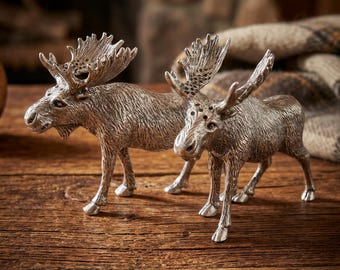 Pewter Moose Salt and Pepper Shakers, Woodland Lodge Tableware Set