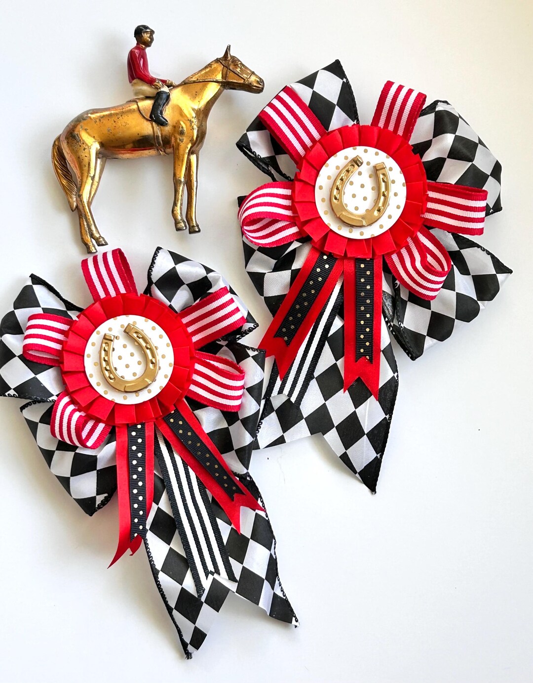 KY Derby Rosette Equestrian Ribbons Show Bows Bottle Topper Red Black ...