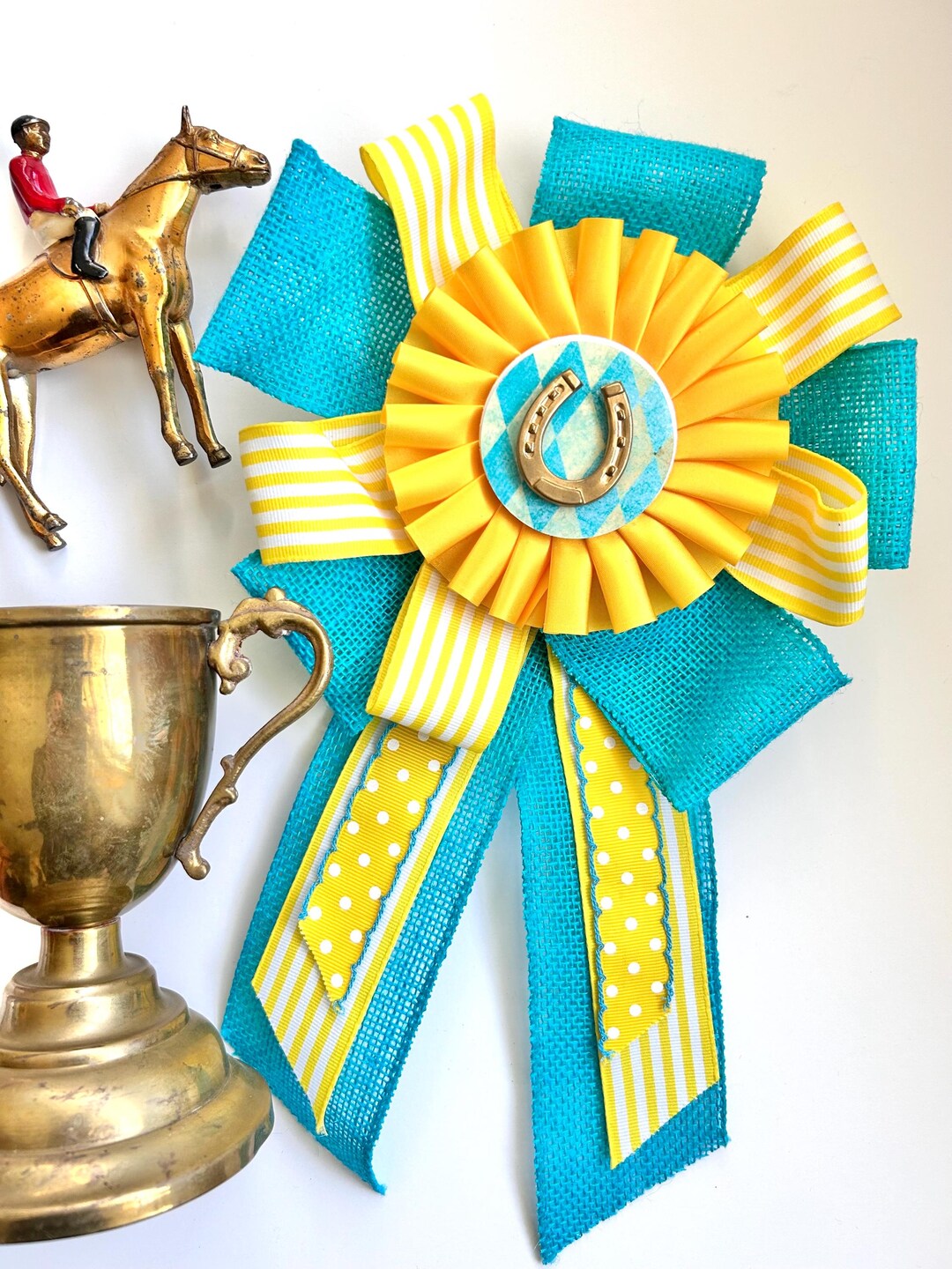 KY Derby Rosette Equestrian Ribbons Show Bows Derby Wreath Yellow ...