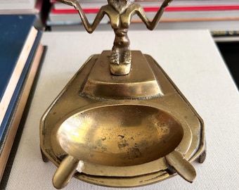 Vintage Brass Egyptian Incense Burner, Egyptian Revival Trinket Dish, Figural Brass Catchall, Ring Holder, Boho Decor