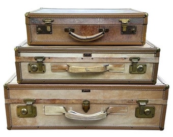Vintage Hartmann Skymate Luggage Side Table Khaki/Tan Hard Case - Set of 3