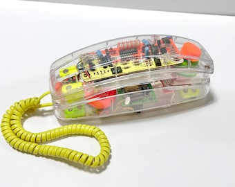 Vintage Clear Conairphone Corded Telephone: Y2K Retro Desk Phone, Transparent Electronics Novelty Landline