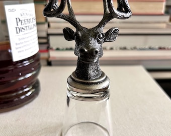 Pewter Stag Head Shot Glass With Antler Stand, Lodge Whiskey Barware