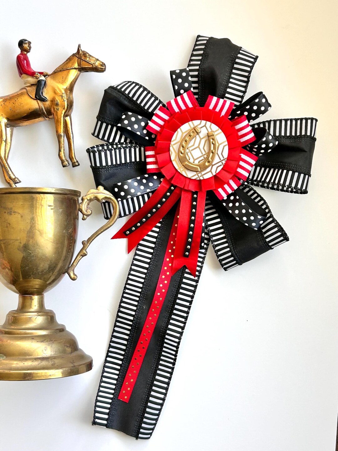 KY Derby Rosette Equestrian Ribbons Show Bows Derby Wreath Red Black ...