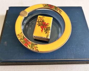 Vintage kerstasbak luciferhouderset, hulstbessenglazuur