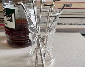 Vintage Silverplate Golf Club Cocktail Stirrers, Set of 6, Golfer Barware, Country Club Drinks