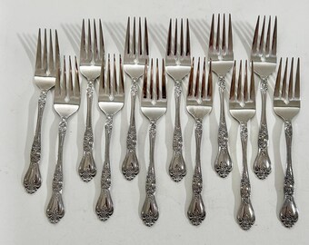 Vintage Rogers verzilverde saladevork set van 12 vervangende stukken bestek met bloemenrol en zilverwerk