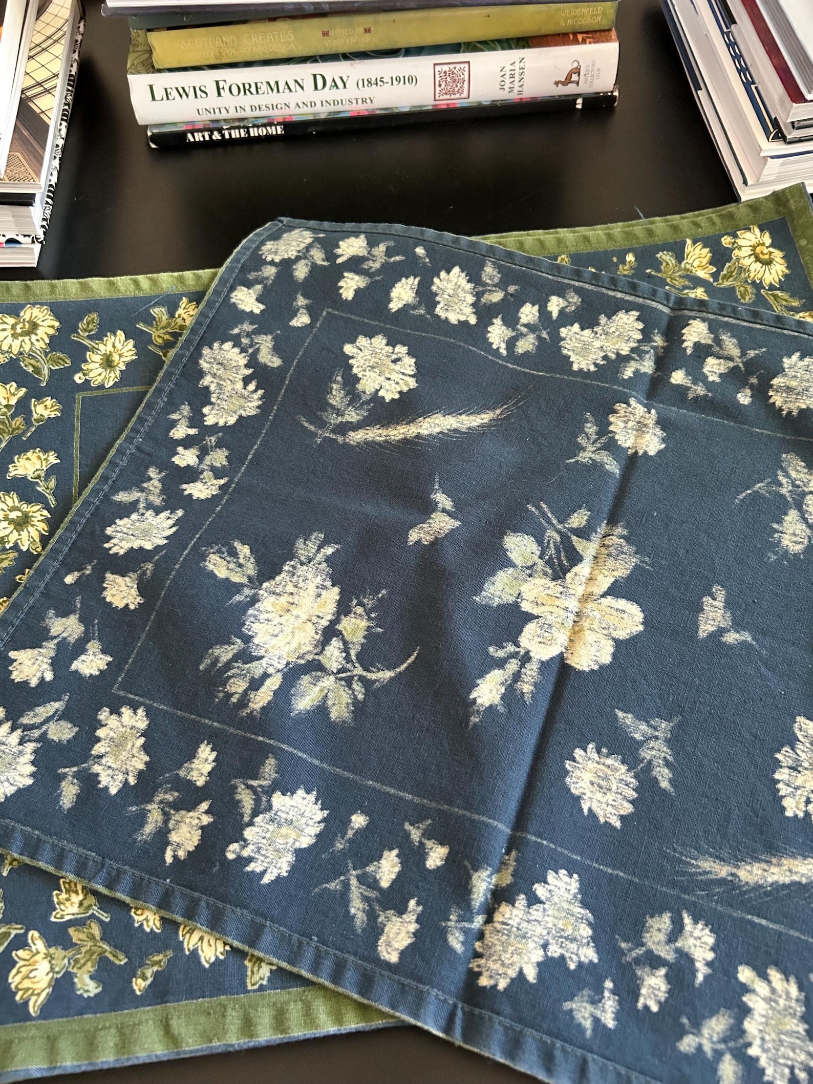 Set of 8 Blue Green Floral Cotton Placemats – Botanical Farmhouse Dining Linens