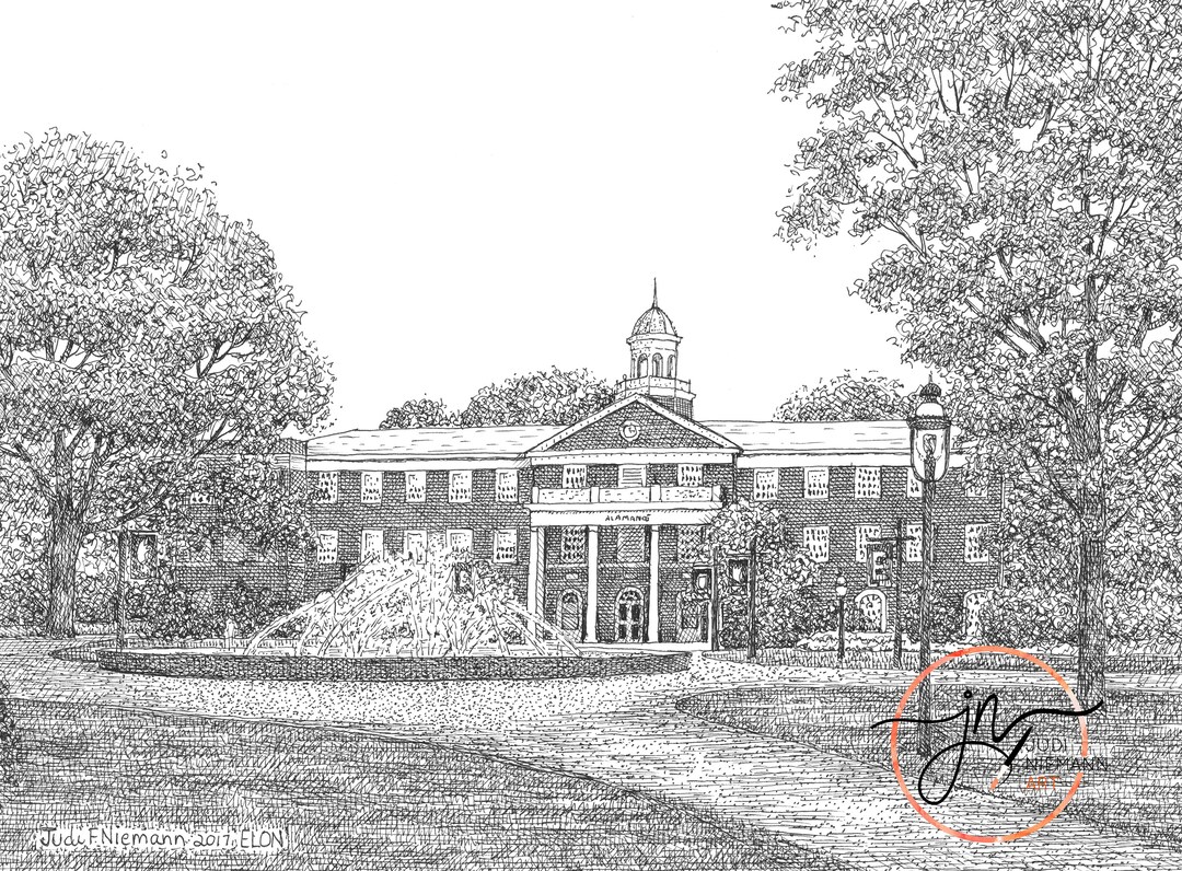 Elon University, Alamance Hall, Art Print of Elon Campus Etsy
