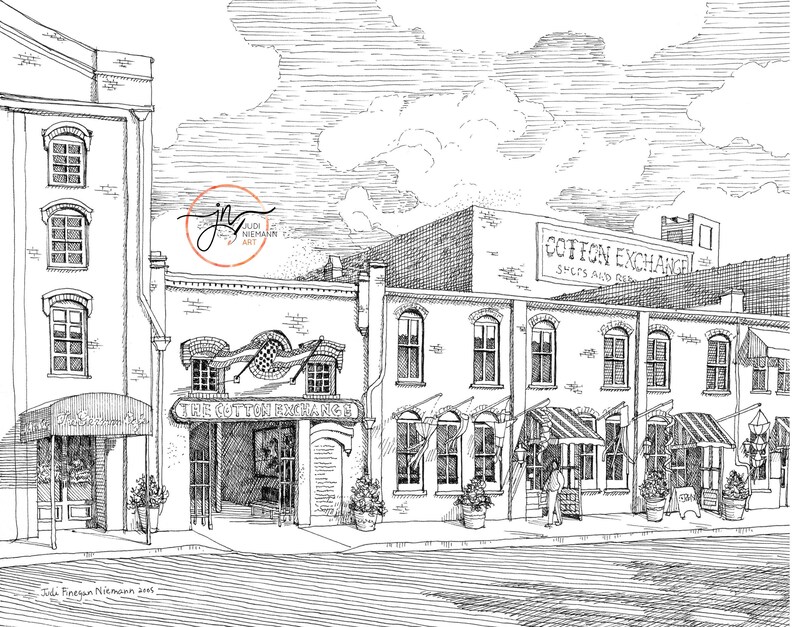 Battleship North Carolina, Pen and Ink Drawing Cape Fear River