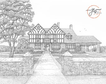 Tiger Inn Eating Club art, Princeton University pen and ink print