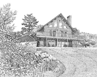 Custom Drawing of House from Photo |  Commission House Portrait | Pen and Ink