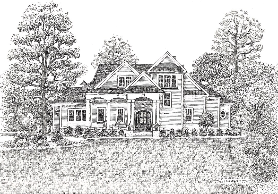 Custom House Portrait | Home Illustration From Photo | Black and White ...