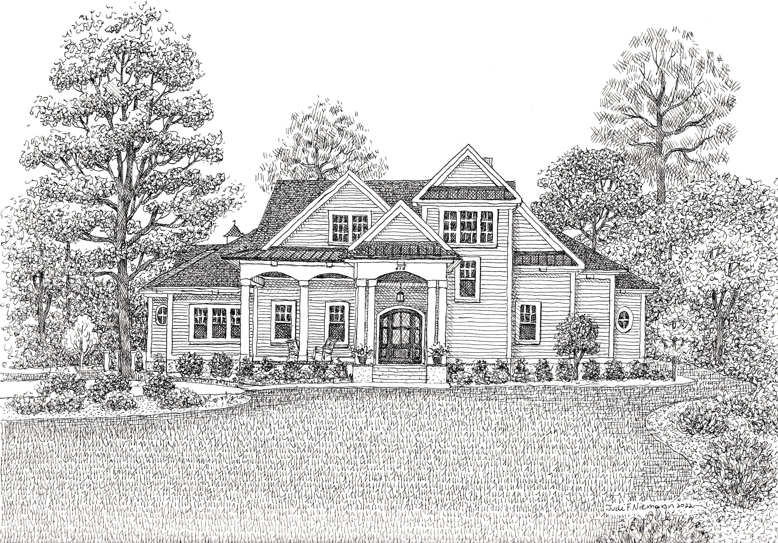 Custom House Portrait | Home Illustration From Photo | Black and White ...