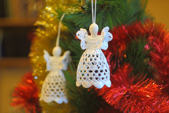 Handmade Angels Decorations Ornaments Christmas Various Colours Crochet Set Of 2