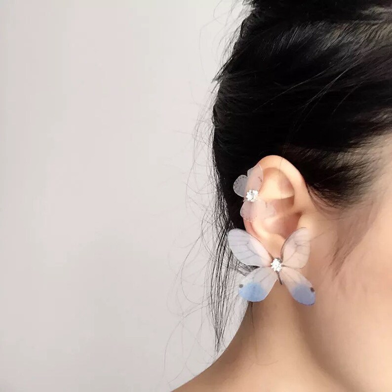 3D Effect Organza Butterfly ear cuff clip adjustable ear cuff rhinestone ear cuff