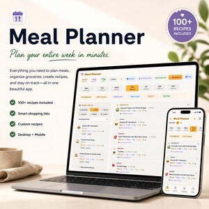 Interactive Meal Planner App, 100 Recipes Included, Grocery List (Digital Download)