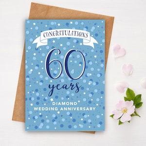 Noces de diamants - Carte A5 gemmes pour 60e anniversaire de mariage