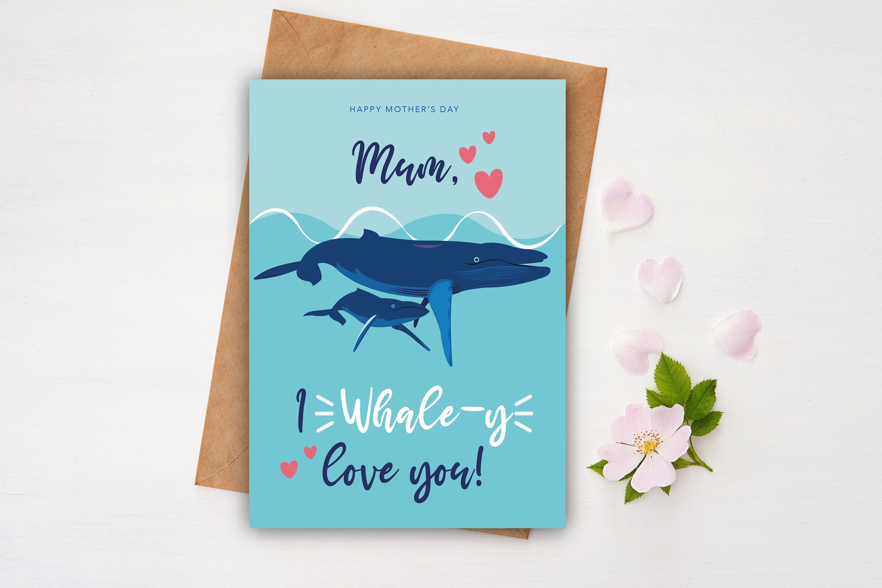 XXDJLP Niedliche Whaley Wal Muttertagskarte – Mit Spruch „Mom, I Whaley Love You“, 20,5 X 13,5 Cm