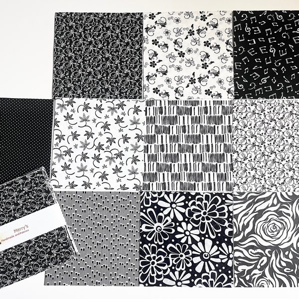 Classic Black and White Charm Pack Quilt Squares Cotton Fabric 40 pieces - 5" Craft Sewing Project, Quilt