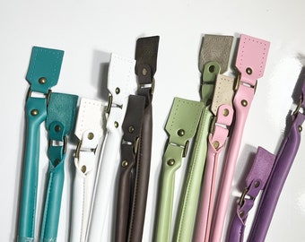 1 pair (2 pcs) Faux PU Leather Bag Handles Purse Straps Handbag Straps 25 6/8" Sharp-Rectangle ends brass color Hardware