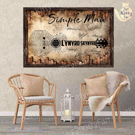 Simple Man Lyric Guitar Typography Brick Wall Canvas Ready to Etsy