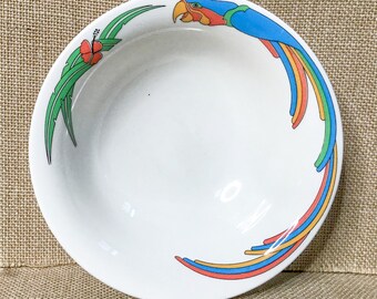 Syracuse China Syralite Parrot Cereal Soup Bowl Tropical Bird Whimsical Colorful