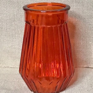 Orange Ribbed Glass Vase Clear Bottom Jewel Tone Hippie Boho Goblin Gremlin Core